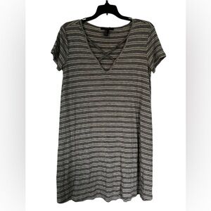 Forever 21 Medium Light Grey T-Shirt Dress with Black Stripes